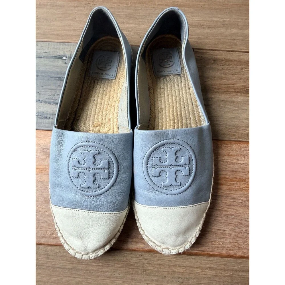 Tory Burch Ines Leather Cap Toe Jute Espadrille Flats Women Size 9